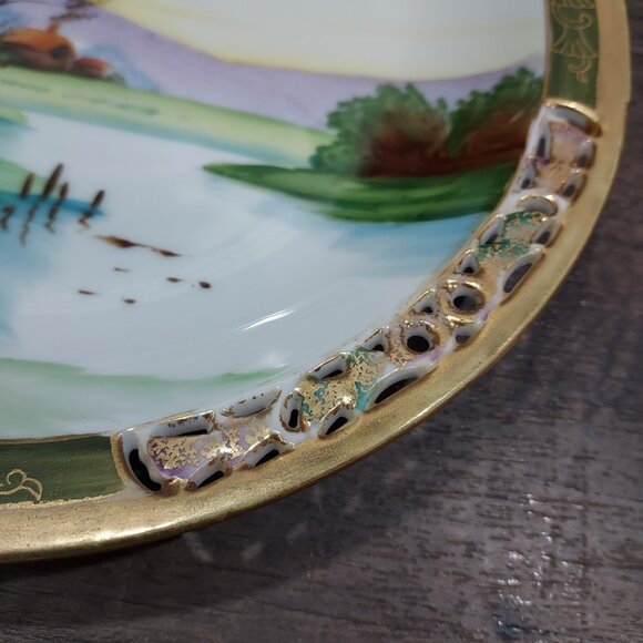 Ucacgo Japan Porclian Plate Landscape Cabin Scene Hand Painted Signed Set Of 2 - Picture 6 of 12